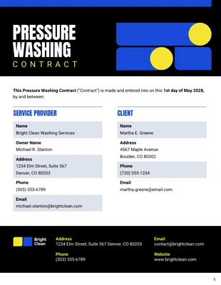 Free  Template: Modèle de contrat de lavage sous pression