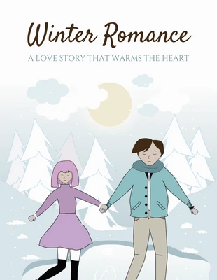 Free  Template: Couverture De Livre De Noël Illustration De Couple Mignon Blanc Et Bleu Clair