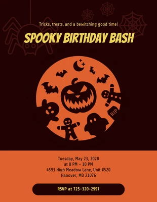 Free  Template: Invitación de cumpleaños de Halloween naranja y marrón