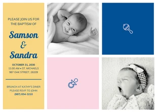 Free  Template: Invitation au baptême de jumeaux