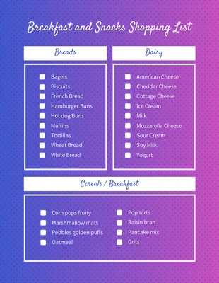 business interactive Template: Liste d'achats pour le petit déjeuner dégradé violet