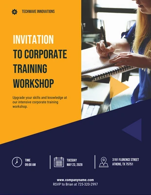 Free  Template: Yellow and Navy Modern Simple Minimalist Corporate Company Event Invitation