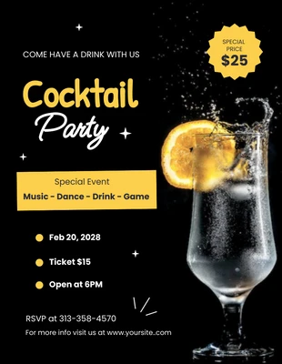 Free  Template: Inviti per cocktail moderni gialli e neri