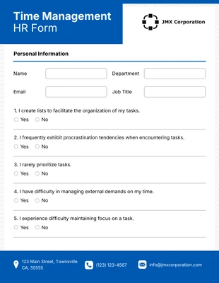 Free interactive Template: Formulaire RH simple de gestion du temps bleu