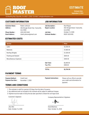 business  Template: Einfacher Kostenvoranschlag für ein orangefarbenes und braunes Dach