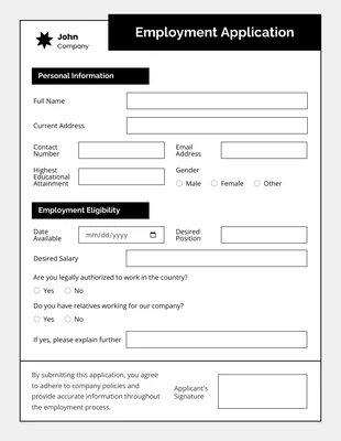business accessible and interactive Template: Formulaires d'emploi simples en noir et blanc
