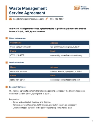 business  Template: Plantilla de contrato de gestión de residuos.