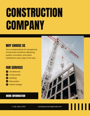 Free  Template: Dépliant de l'entreprise de construction moderne jaune noir