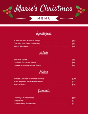 Free  Template: Menú navideño rojo