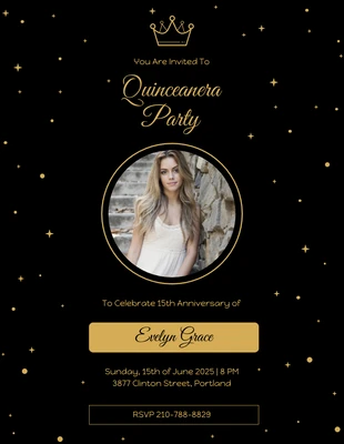 Free  Template: Invitación dorada y negra para fiesta de quince años