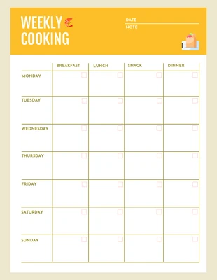 Free  Template: Liste de cuisine hebdomadaire jaune et beige