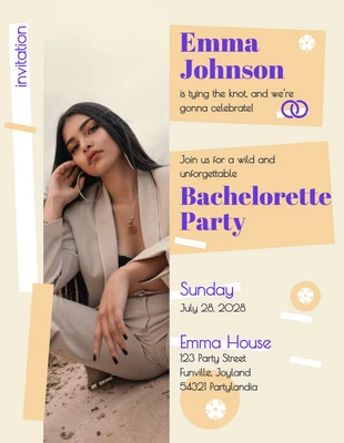 Free  Template: Beige und lila Bachelorette-Party-Einladung