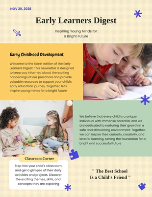 Free  Template: Newsletter bianca e semplice per la scuola materna