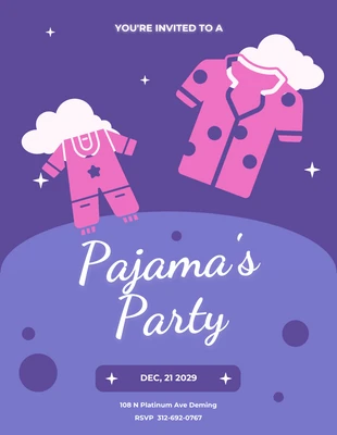 Free  Template: Invitation à une soirée pyjama rose et violet