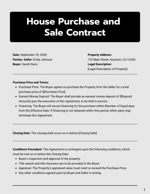 Free  Template: Contrats simples d'achat et de vente en noir et gris