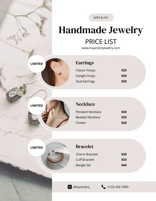 business  Template: Preislistenvorlage für handgefertigten Schmuck