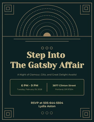 Free  Template: Invito Gatsby verde intenso, blu e giallo