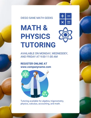 Free  Template: Volantino blu e bianco per le ripetizioni di matematica
