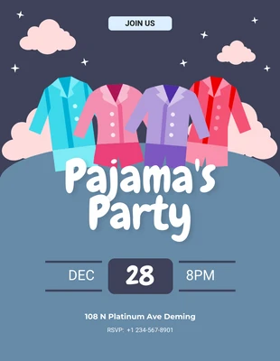 Free  Template: Invitation à la soirée pyjama bleu doux de nuit