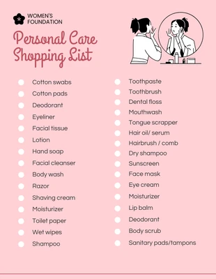 Free interactive Template: Liste d'achats pour les soins personnels en rose