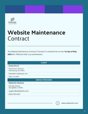 Free  Template: Modèle de contrat de maintenance de site Web