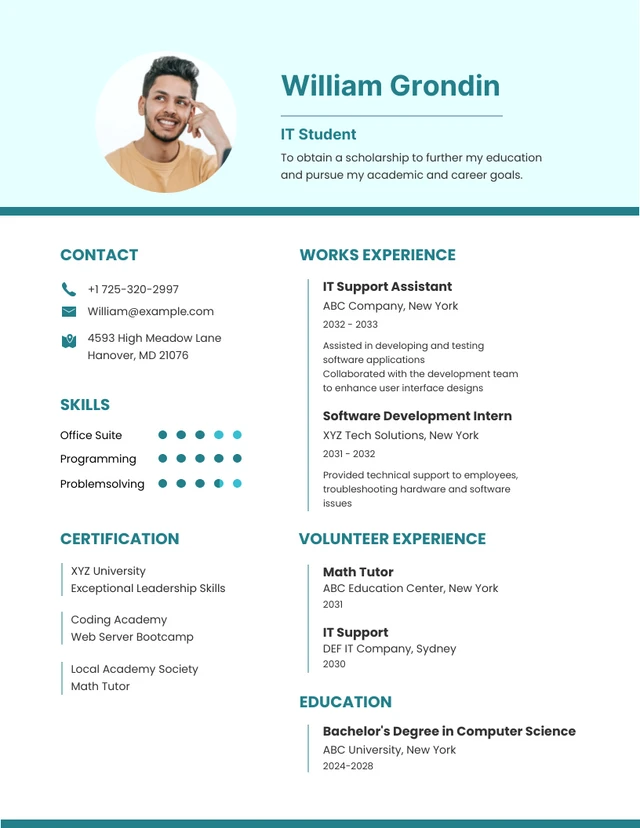 Green Minimalist Modern IT Student Resume Template Green Minimalist Modern Resume Template