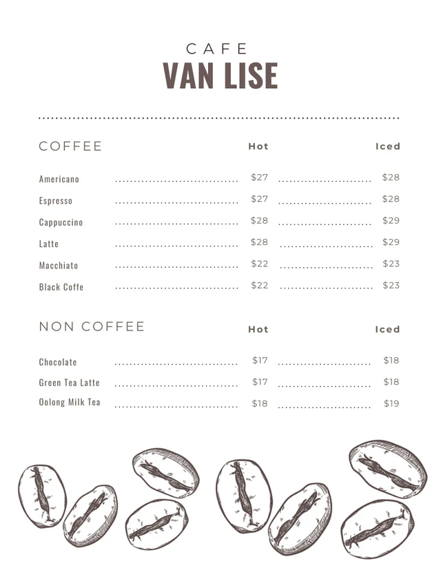 White Minimalist Illustration Coffee Shop Menu Template White Minimalist Illustration Coffee-Shop Menu Template