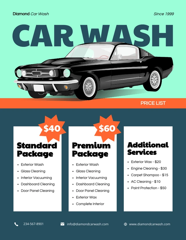 Retro Cyan Orange Car Wash Price List Template Retro Cyan Orange Car Wash Price List Template