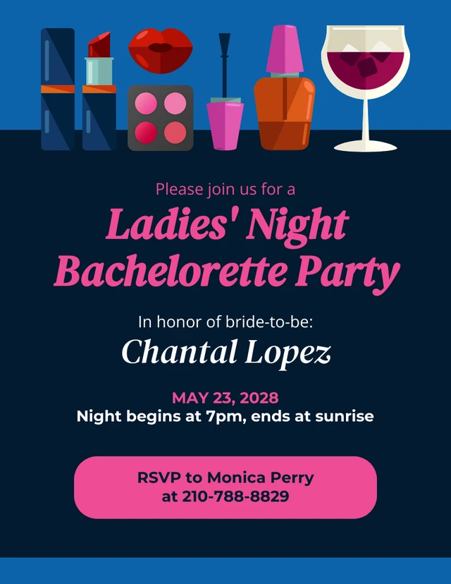 Blaue und rosa Bachelorette-Einladung Template Blaue und rosa Bachelorette-Einladungsvorlage