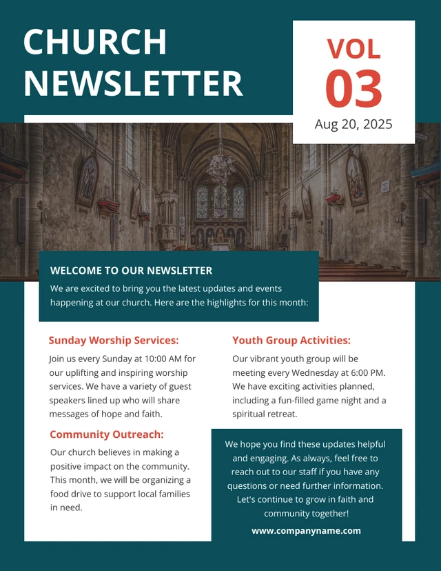 Boletim Informativo da Igreja Simples Verde e Laranja Template Modelo de Newsletter de Igreja Simples Verde e Laranja