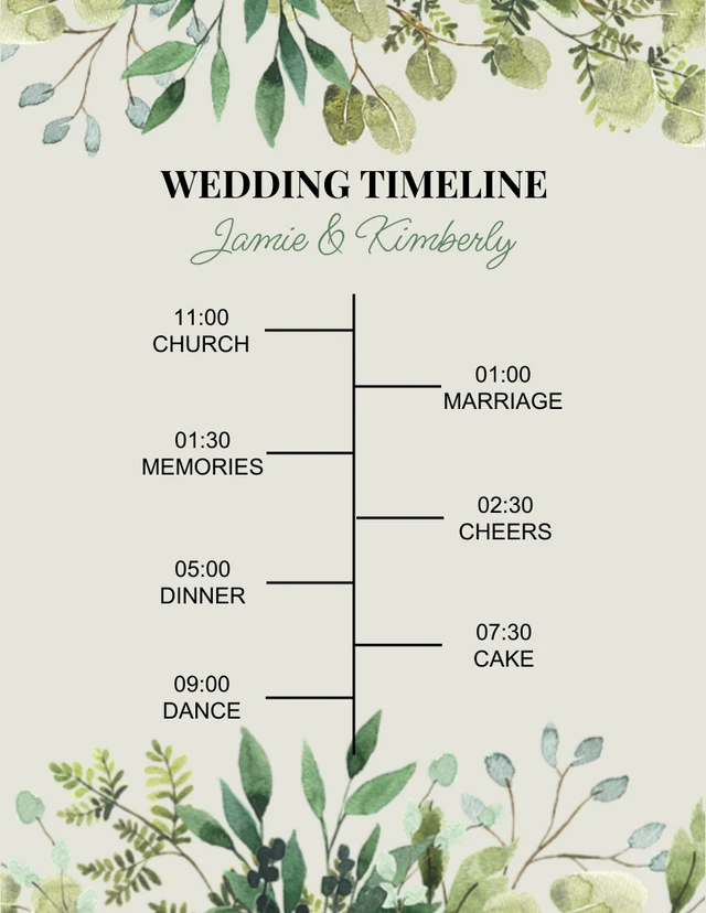 Hellgrün moderne blumen hochzeit zeitleiste Vorlage Template Hellgrün moderne blumen hochzeit zeitleiste Vorlage