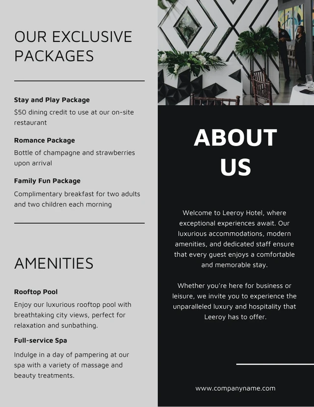Minimalist Black and Grey Hotel Brochure - Página 2