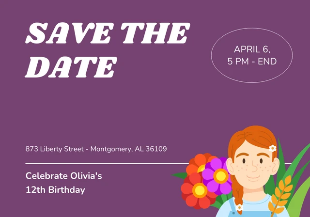 Lustige lila Geburtstag Save the Date Template Lustiger lila geburtstag Save the date Vorlage