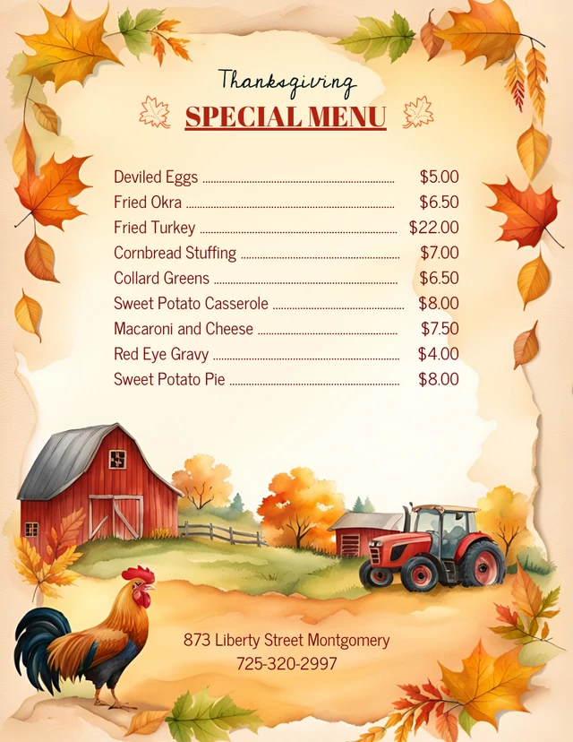 Light Yellow Modern Illustration Thanksgiving Menu Template Light Yellow Modern Illustration Thanksgiving Menu Template