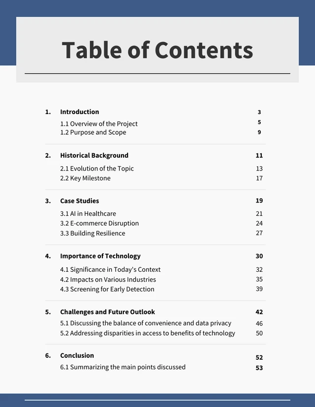 Blue Grey Project Design Table Of Content Template Blue And Grey Minimalist Report Table Of Content Template