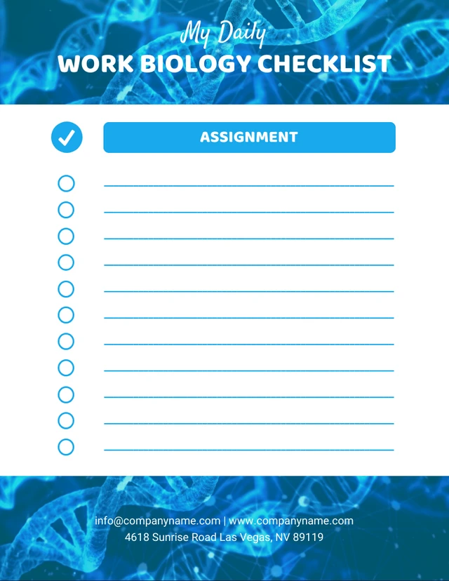 Professional Biology Work Checklist Template Blue And White Modern Professional Work Biology Checklist