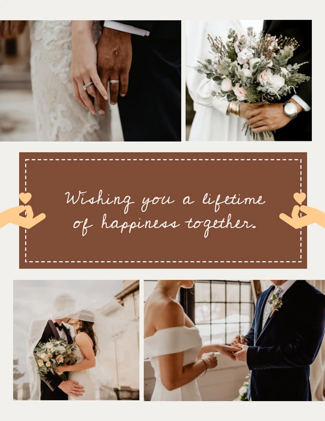 Collage di foto di auguri di matrimonio semplici beige e marrone Template Modello per collage di foto di auguri di matrimonio semplice beige e marrone