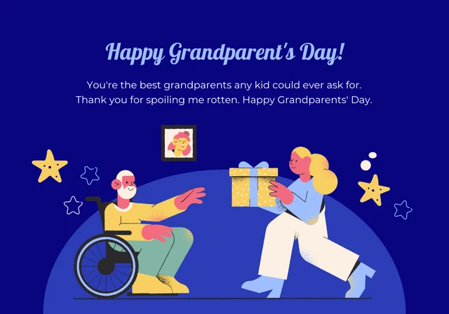 Carte de fête des grands-parents heureux illustration minimaliste bleue Template Modèle de carte de fête des grands-parents heureux illustration minimaliste bleue