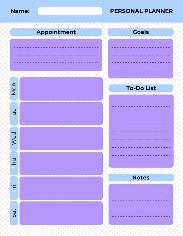 Blanco PúrpuraPlanificador personal Template Blanco PúrpuraPlantilla de agenda personal