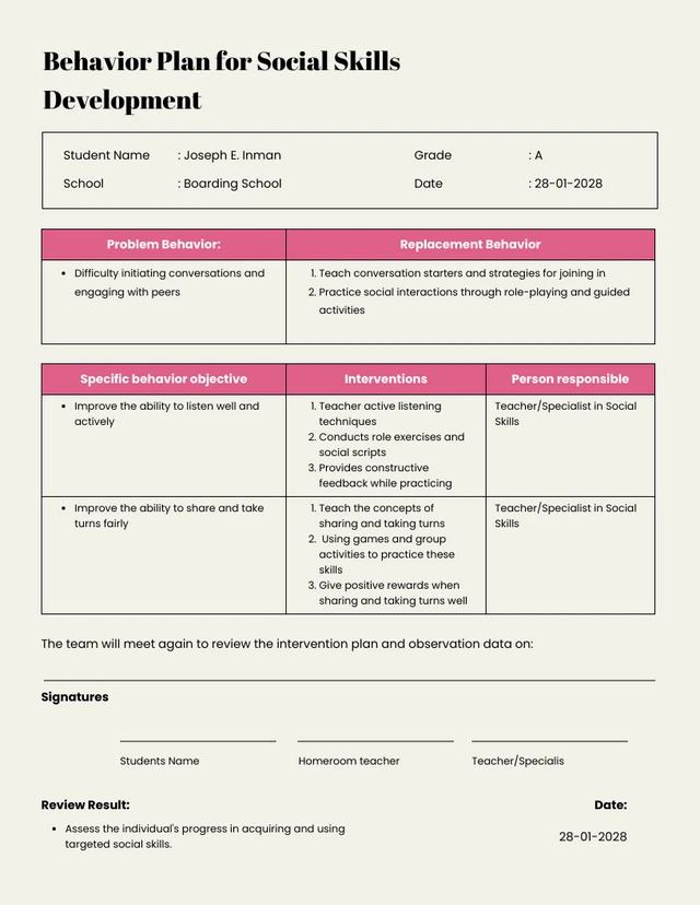 Plano de Comportamento Rosa Bege para Desenvolvimento de Habilidades Sociais Template Modelo de plano de comportamento rosa bege para desenvolvimento de habilidades sociais