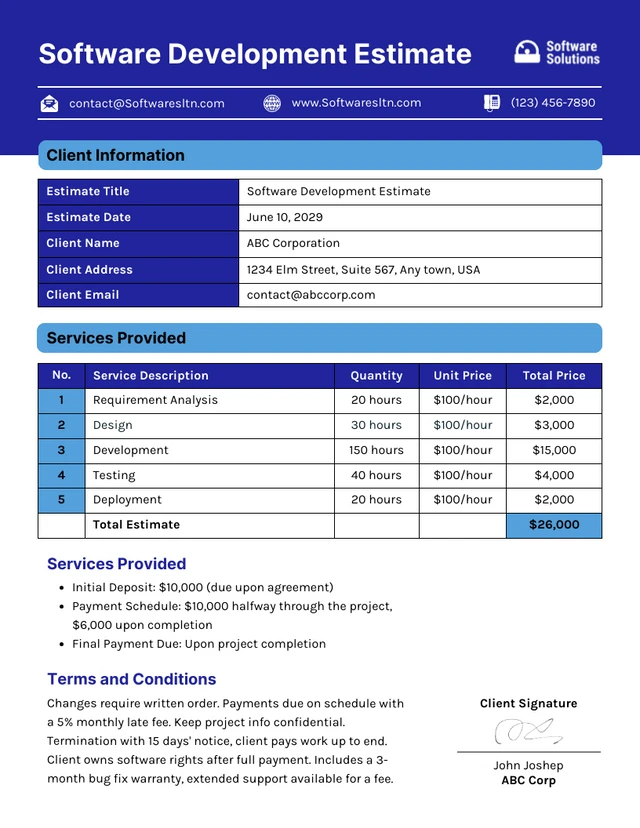 Software Development Estimate Template Software Development Estimate Template