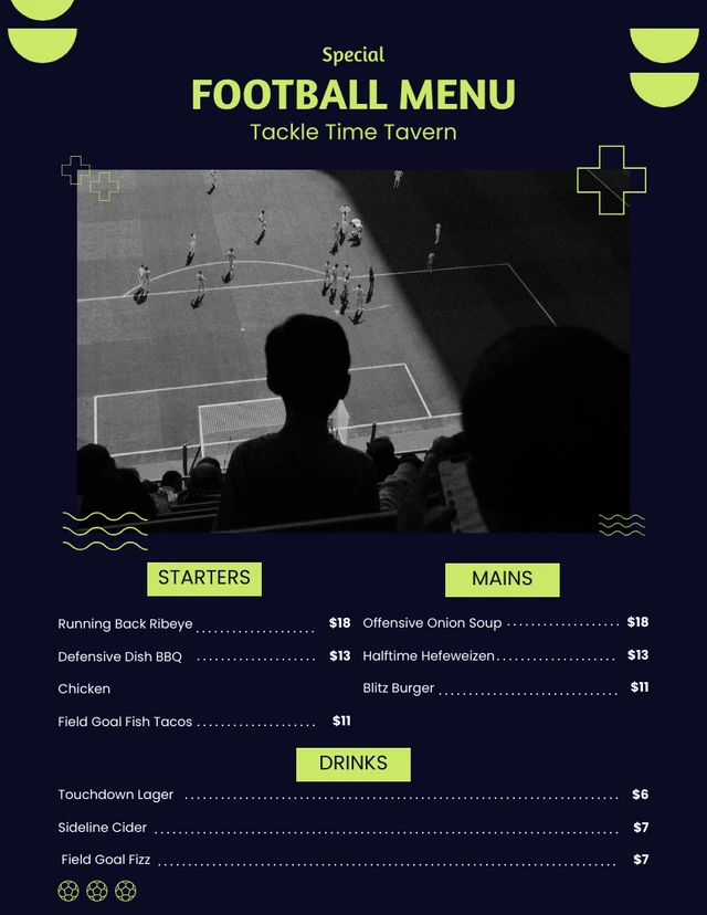Blue dark modern abstract special football menu Template Blue dark modern abstract special football menu Template